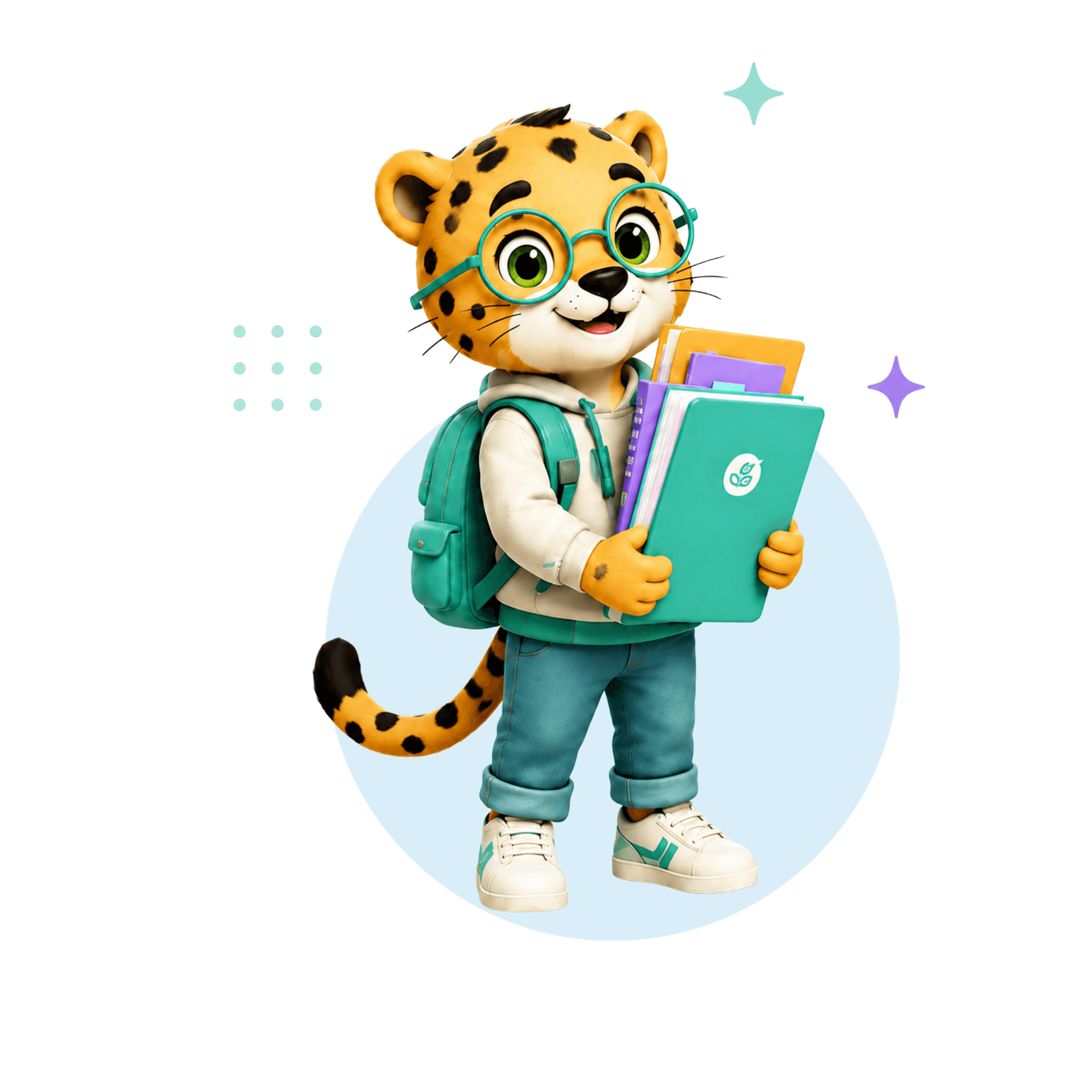 Raizá mascot in the study app for school review with quizzes