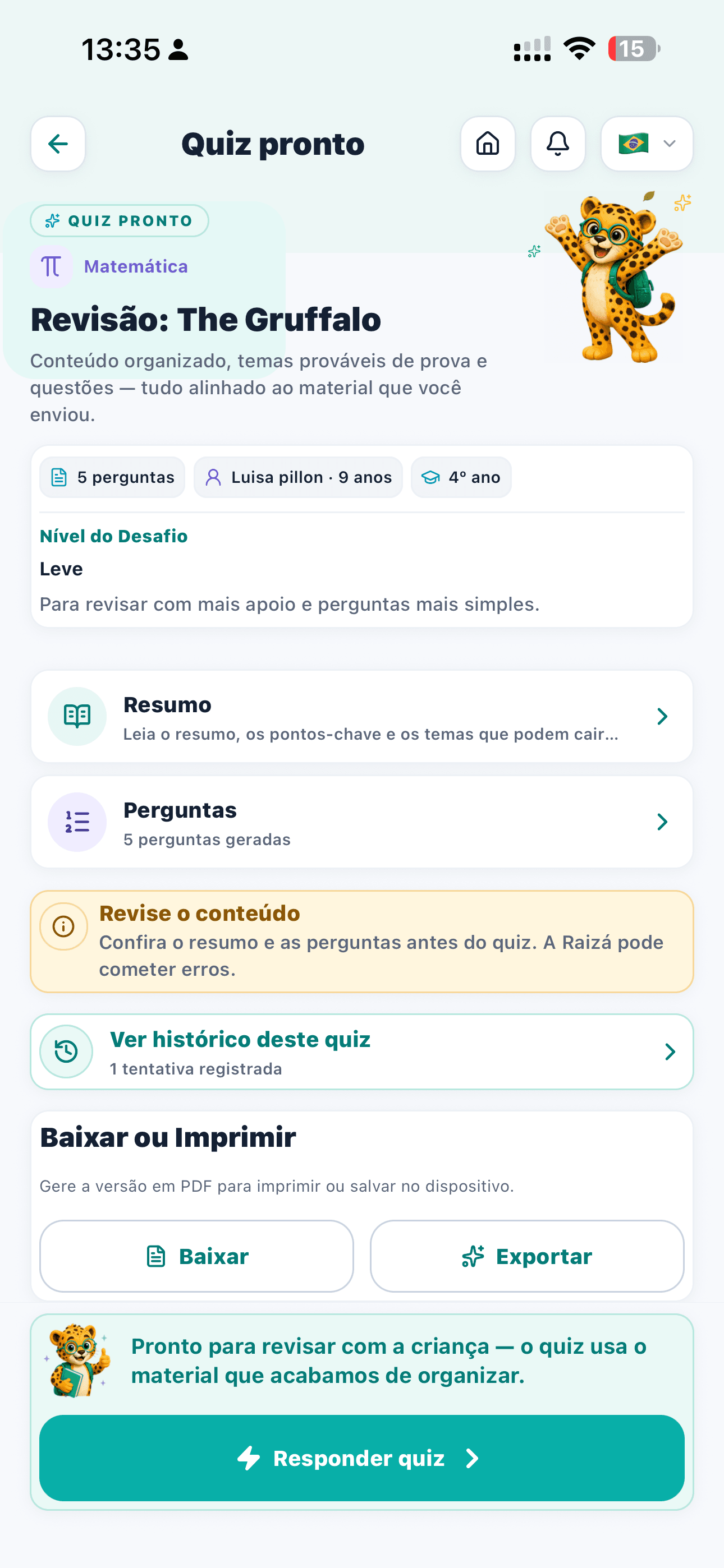 Revisão escolar organizada pelo app de estudos Raizá