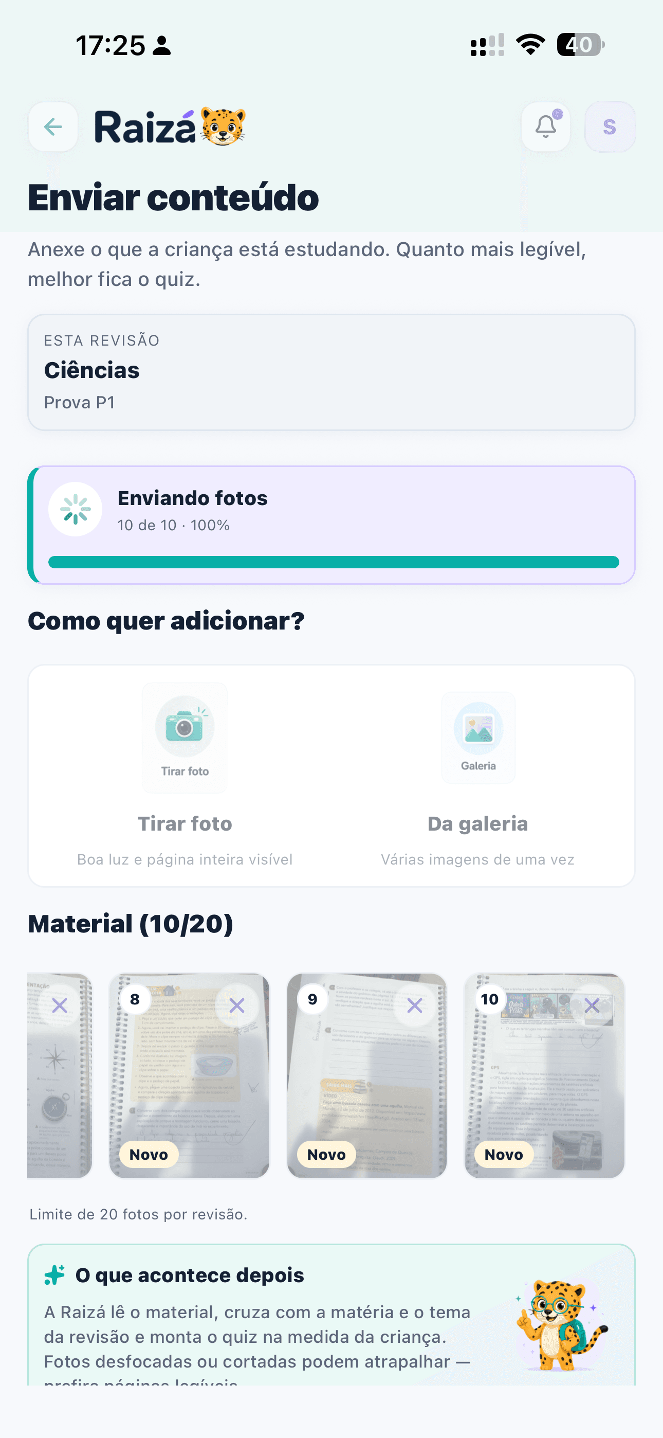 Study app: uploading school material for review