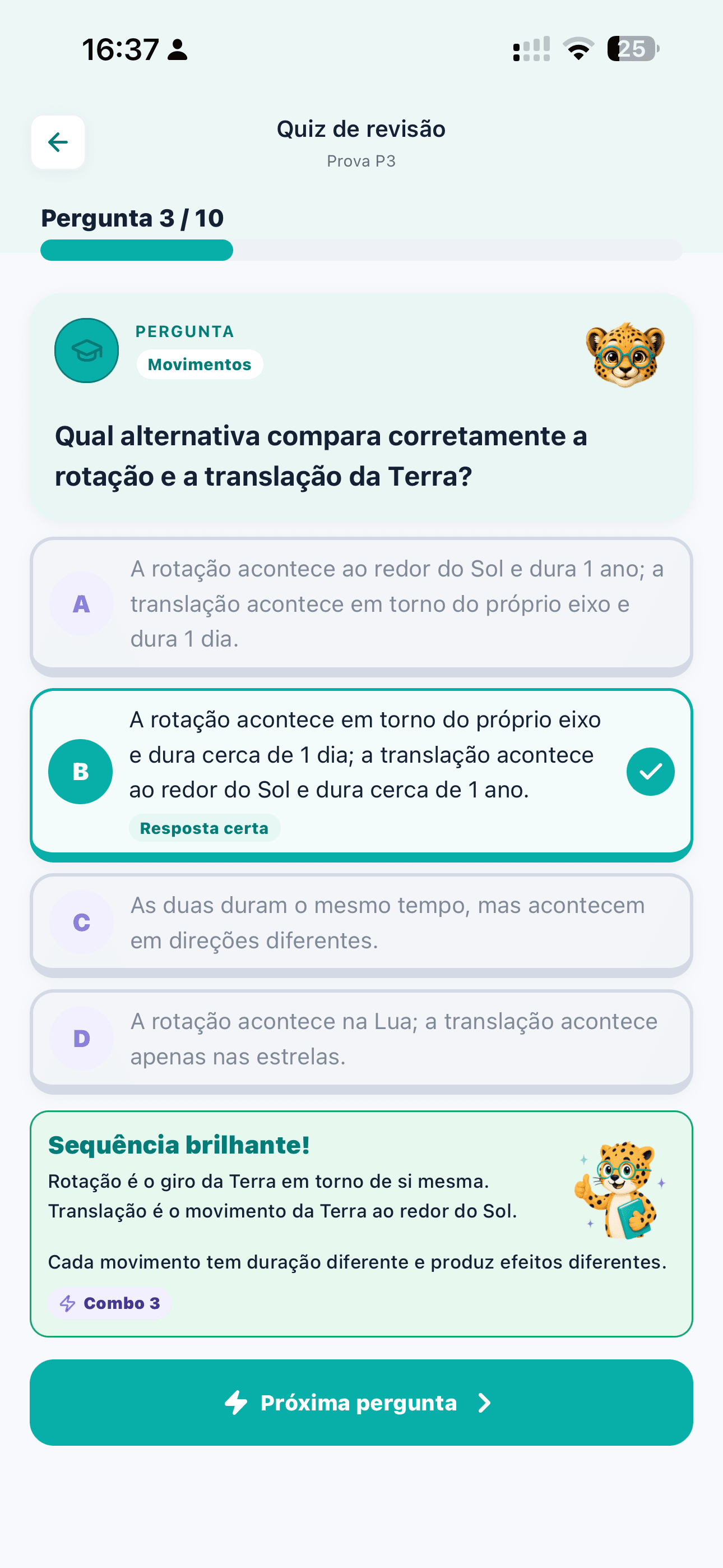 Child answering an active study quiz in the Raizá app