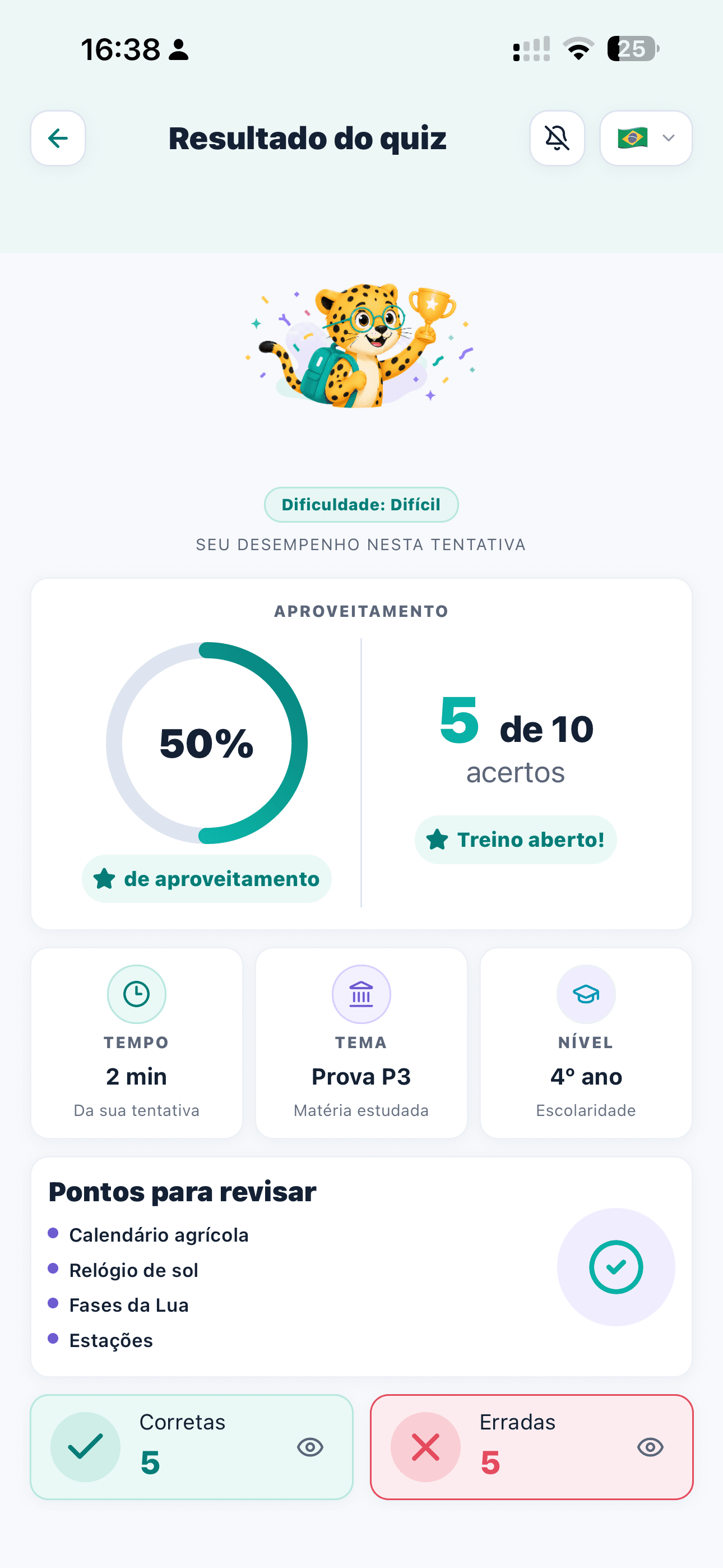 Family tracking school review results with a quiz